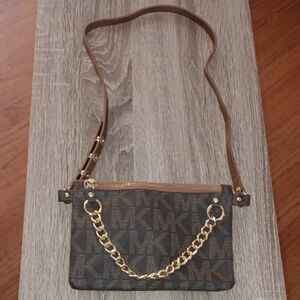 Michael Kors Brown and Gold Crossbody Bag with Signature Monogram